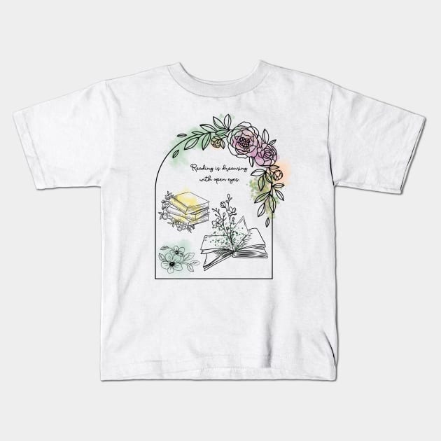 reading is dreaming with open eyes Kids T-Shirt by cocoCabot